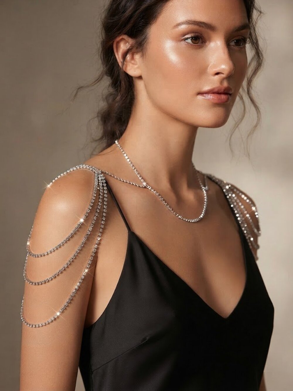 Glamour Crystal Rhinestone Shoulder Chain & Harness Necklace